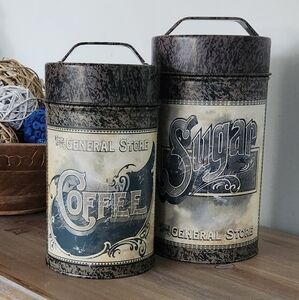🏡 General Store Coffee & Sugar Canister Set – Vintage Style, Rustic Farmhouse L